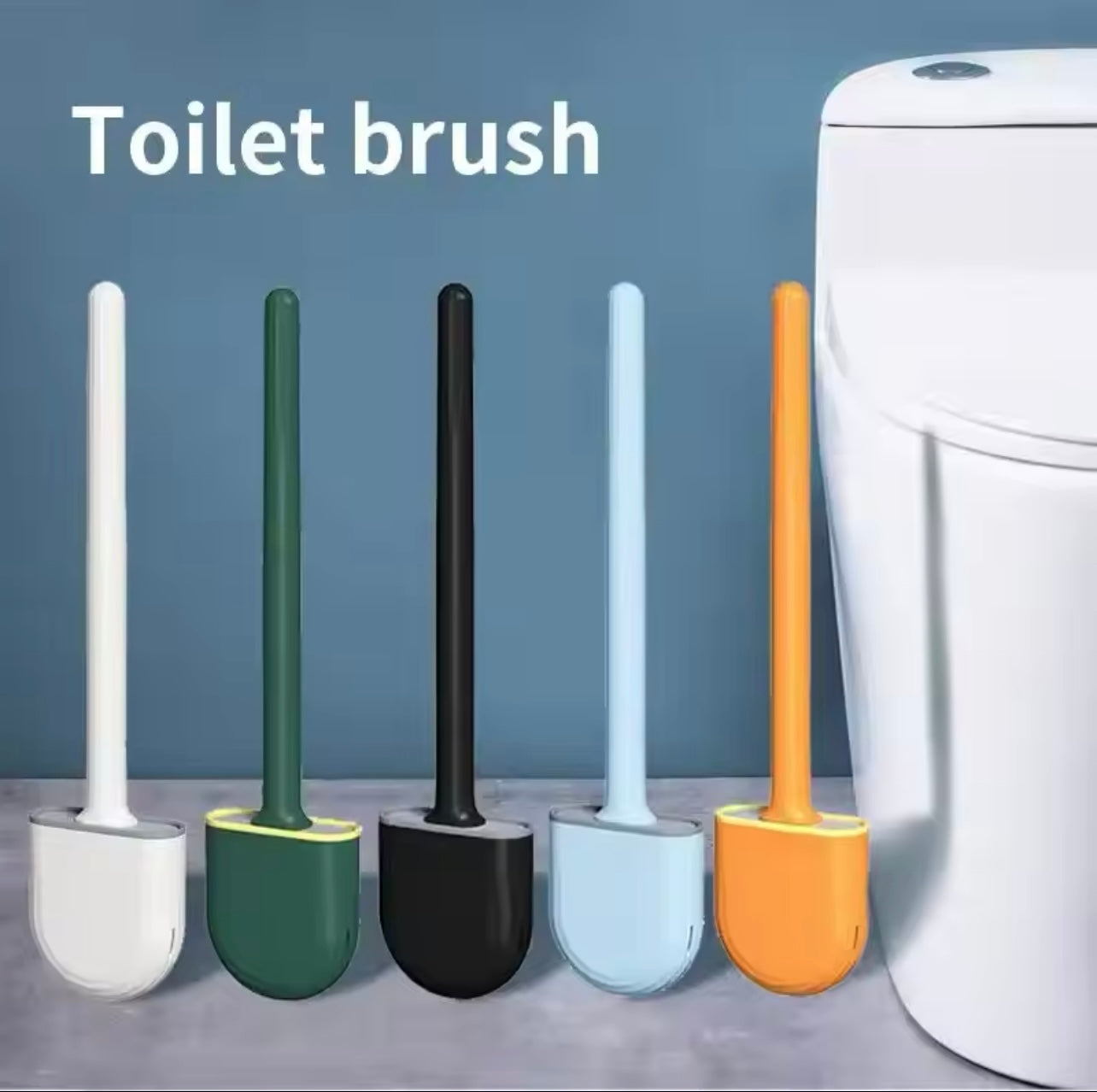 Silicone Toilet Brush with Long Handle & Quick-Dry Holder