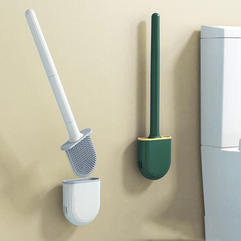 Silicone Toilet Brush with Long Handle & Quick-Dry Holder