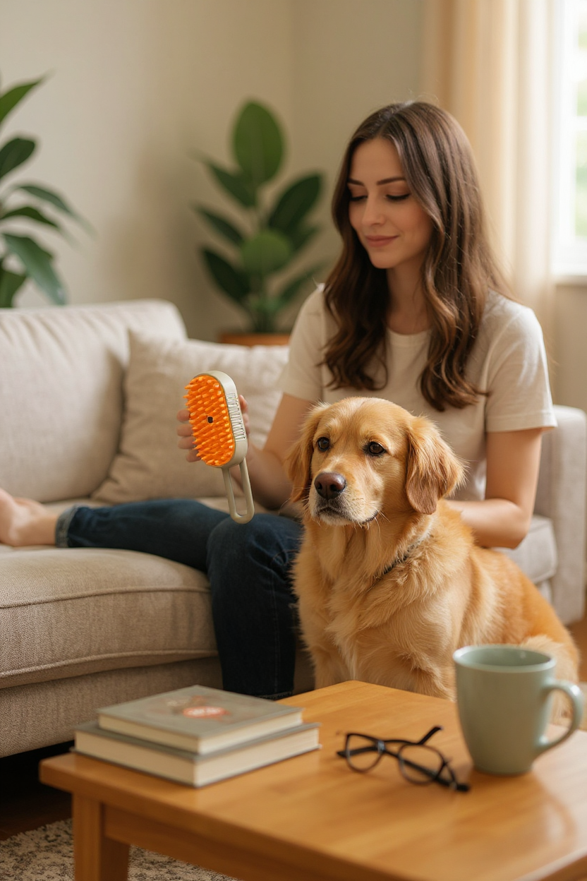 Pet Spray Massage Brush – Steam & Hair Removal Comb